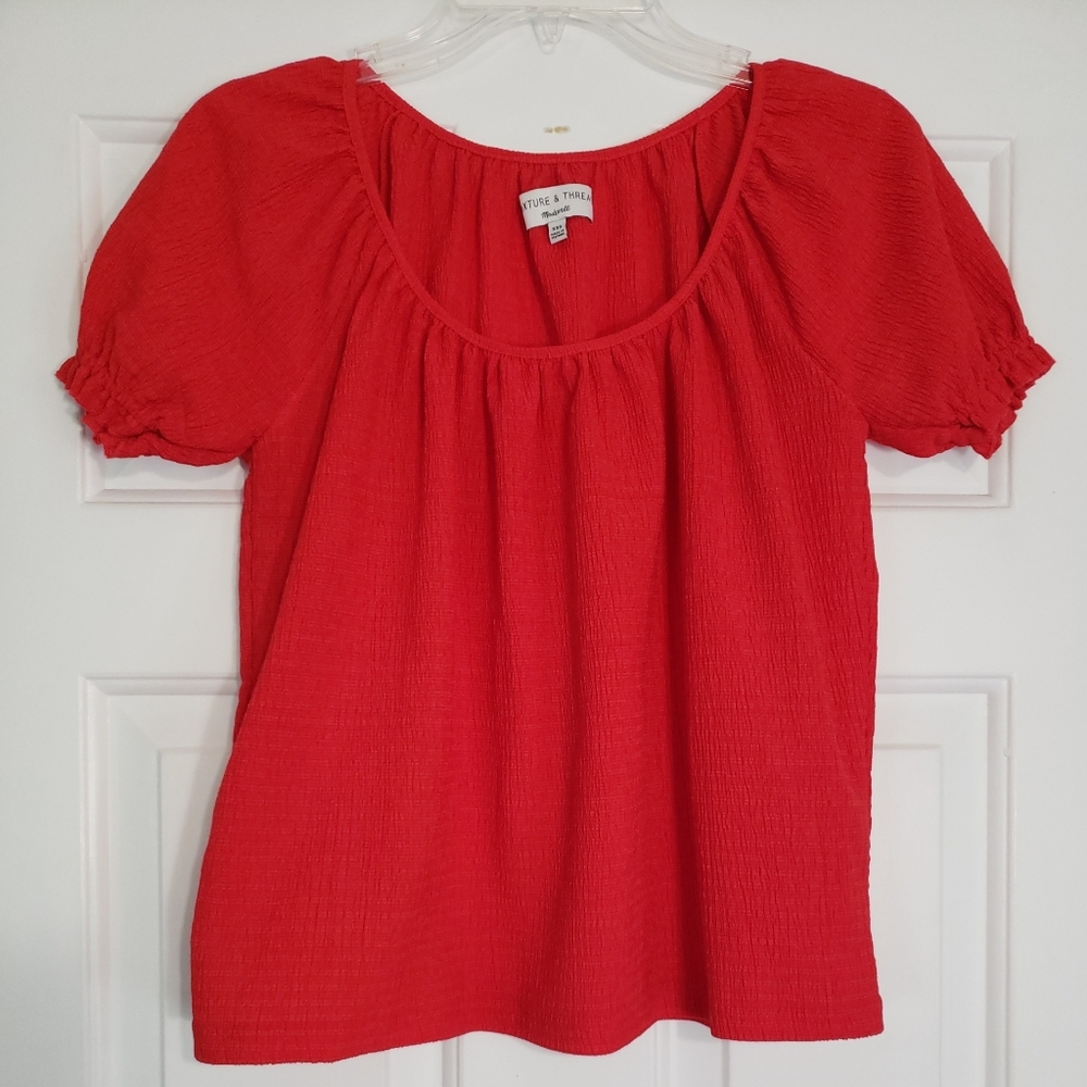 Madewell Texture & Thread Short Sleeve Peasant Top Shirt Red XXS